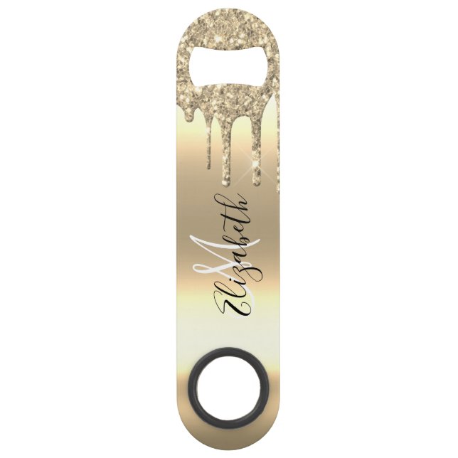 Rose Gold Glitter Look Drips Monogram Stylish  Bar Key (Front)