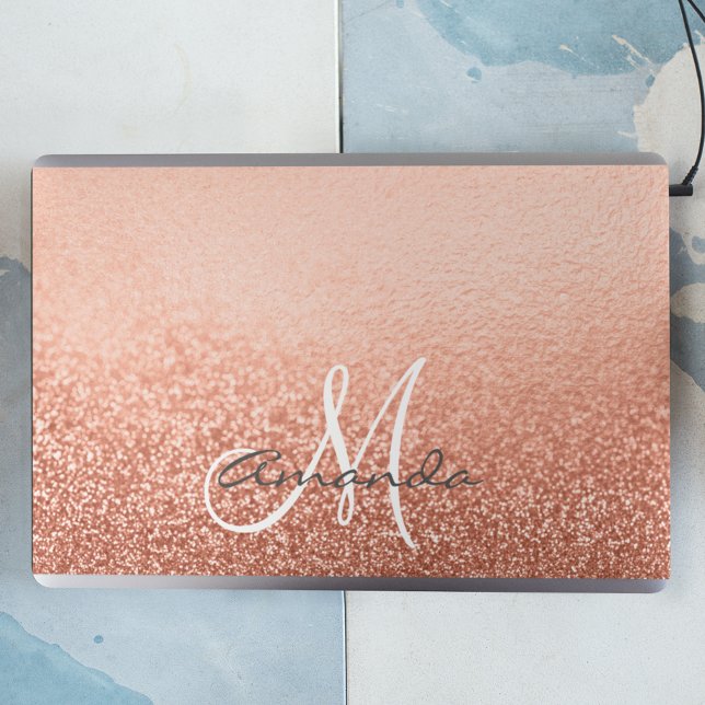 Rose Gold Glitter Look Foil Personalized Monogram HP Laptop Skin (Creator Uploaded)