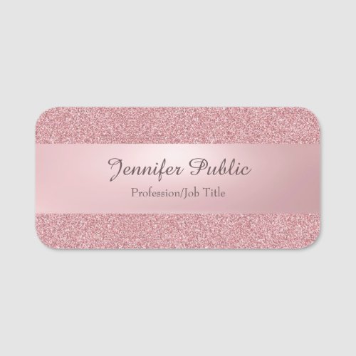 Rose Gold Glitter Look Hand Script Text Modern Name Tag