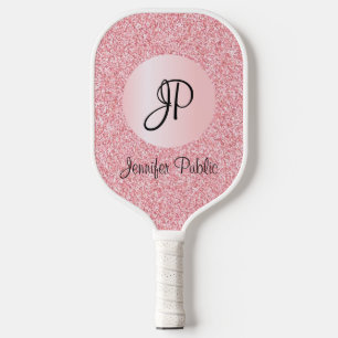 Rose Gold Glitter Look Monogram Elegant Template Pickleball Paddle
