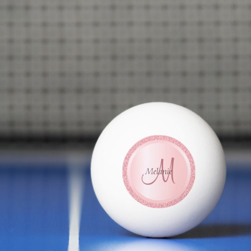 Rose Gold Glitter Look Monogram Initial White Ping Pong Ball
