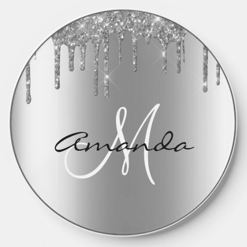 Rose Gold Glitter Look Monogram name Personalized  Wireless Charger