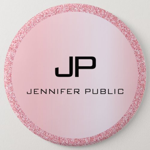 Rose Gold Glitter Look Monogram Personalized Button