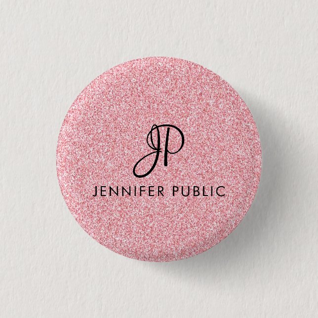 Rose Gold Glitter Look Monogram Template Elegant Button (Front)