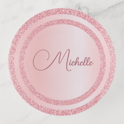  Rose Gold Glitter Look Names Pretty Typography Trinket Tray