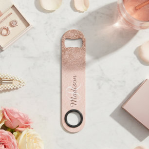 Rose Gold Glitter Look Ombre Monogram Stylish Bar Key