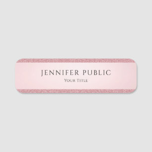 Rose Gold Glitter Look Trendy Modern Template Name Tag