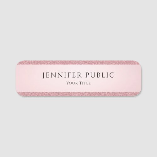 Rose Gold Glitter Look Trendy Modern Template Name Tag