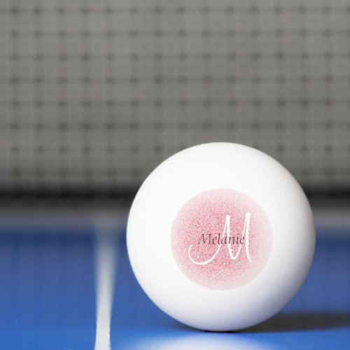 Rose Gold Glitter Look White Monogram Initial Ping Pong Ball