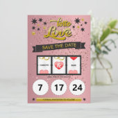 Rose Gold Glitter Lotto Love Save the Date (Standing Front)