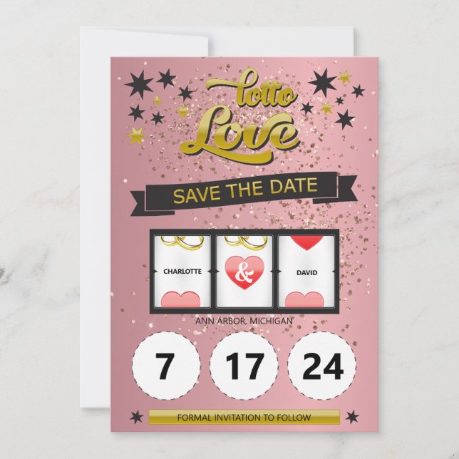 Rose Gold Glitter Lotto Love Save the Date (Front)