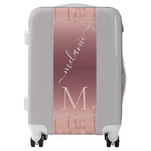 Rose Gold Glitter Luggage Custom Name and Letter