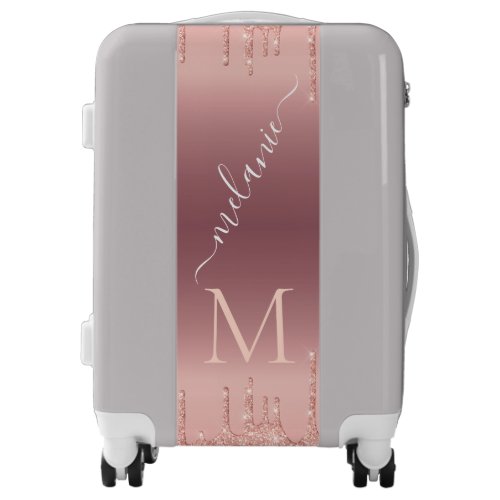 Rose Gold Glitter Luggage Custom Name and Letter
