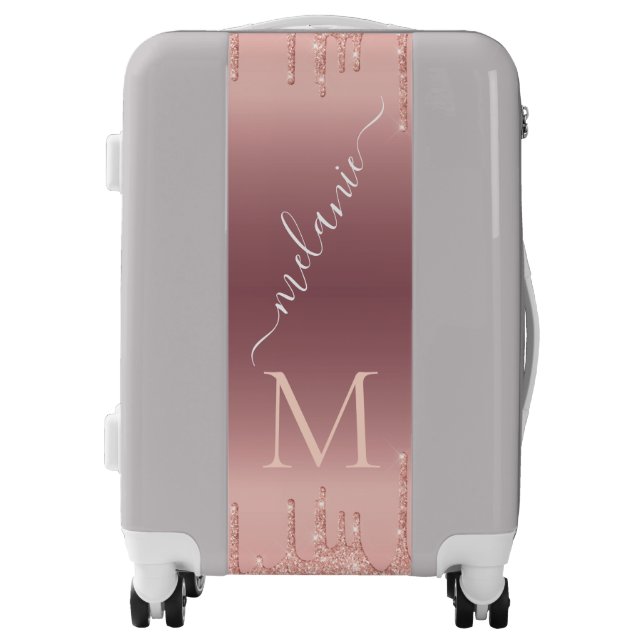 Rose Gold Glitter Luggage Custom Name and Letter (Front)