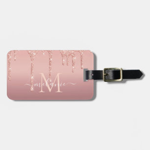 Rose Gold Glitter Luggage Tag Custom Name Letter