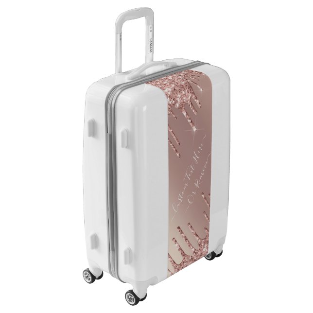 Rose Gold Glitter Luggage with Custom Text (Rotated Left)