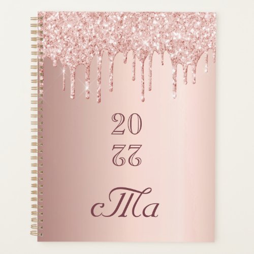 Rose gold glitter luxury couples monogram 2023 planner