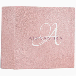 Rose gold glitter luxury monogram 3 ring binder