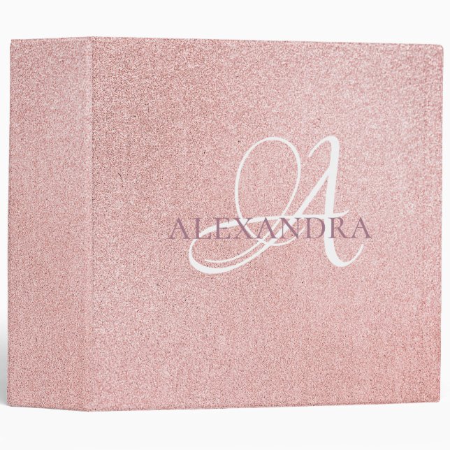 Rose gold glitter luxury monogram 3 ring binder (Front/Spine)