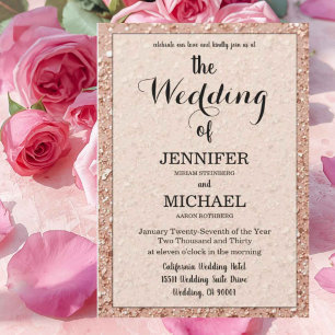 Rose Gold Glitter Luxury QR Code Modern Wedding Invitation