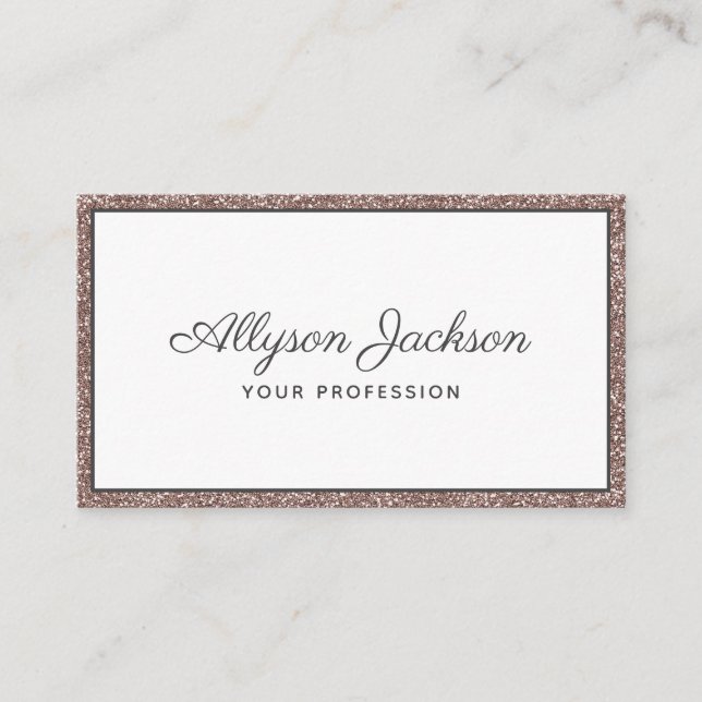 Rose Gold Glitter Luxury Script Business Card (Front)