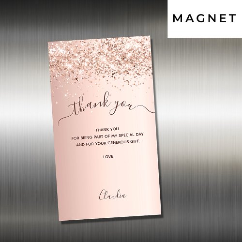 Rose gold glitter luxury thank you card magnet