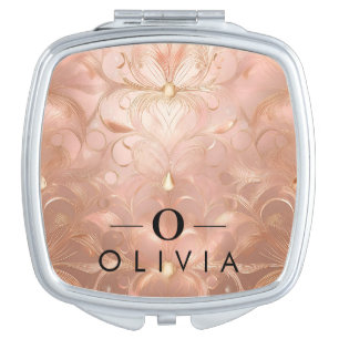 Rose Gold Glitter Magic with Name & Monogram Compact Mirror