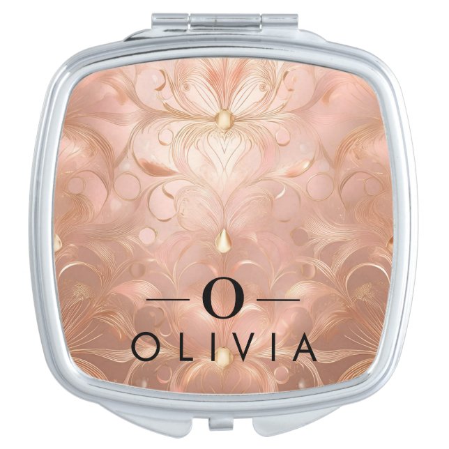 Rose Gold Glitter Magic with Name & Monogram Compact Mirror (Front)