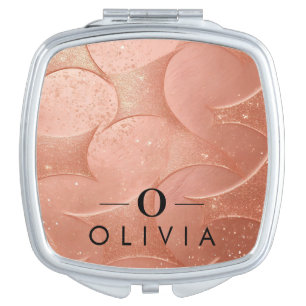 Rose Gold Glitter Magic with Name & Monogram Compact Mirror