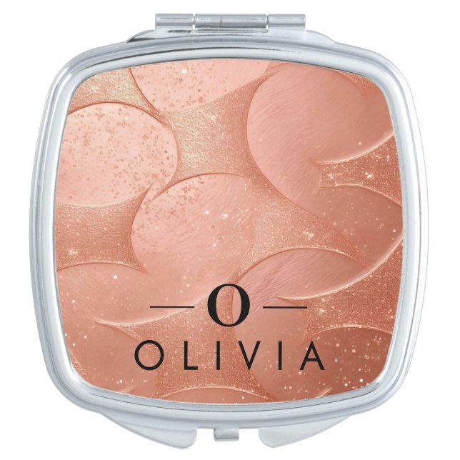 Rose Gold Glitter Magic with Name & Monogram Compact Mirror (Front)
