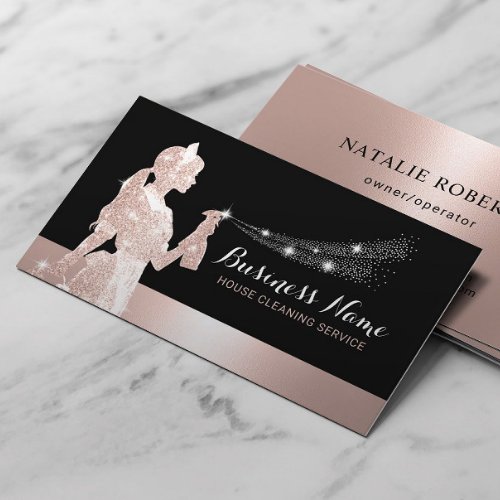 Rose Gold Glitter Maid Cleaning Housekeeping Business Card