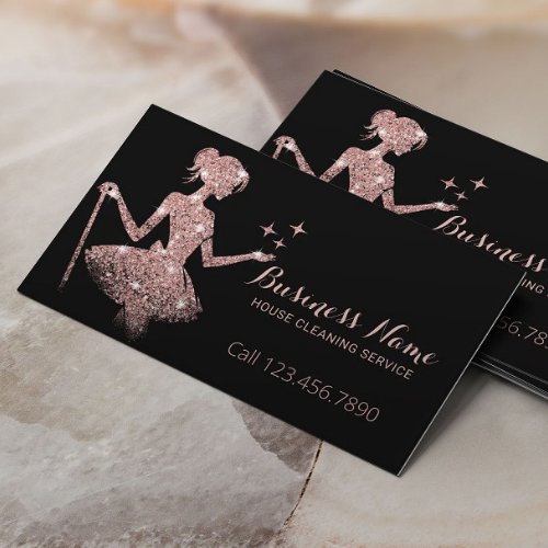 Rose Gold Glitter Maid Magical Cleaning Service Business Card