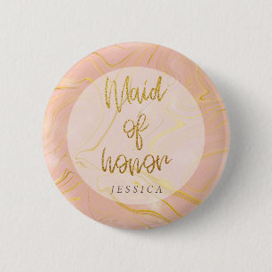 Rose Gold Glitter Maid of Honor Bridal Shower  Button