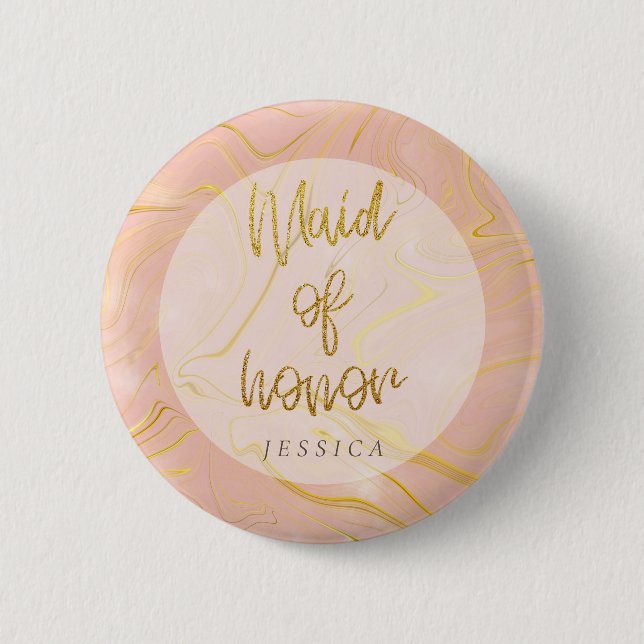 Rose Gold Glitter Maid of Honor Bridal Shower  Button (Front)