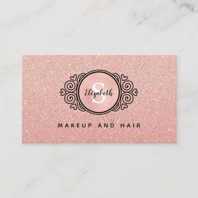 Rose Gold Glitter Makeup Artist Hair Salon Busines Business Card (Front)