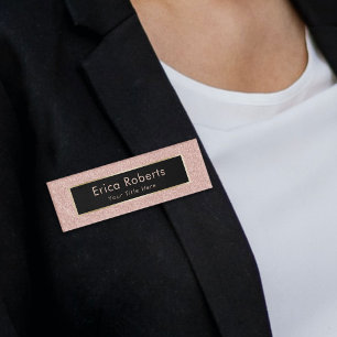 Rose Gold Glitter Makeup Artist Hair Salon Modern Name Tag