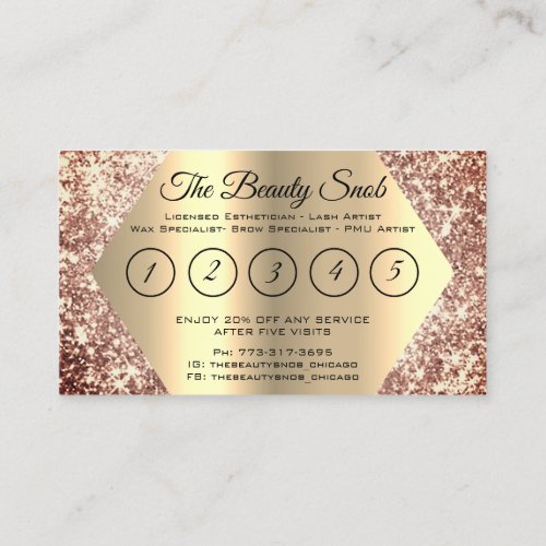 Rose Gold Glitter Makeup Artist Lash Loyalty Business Card