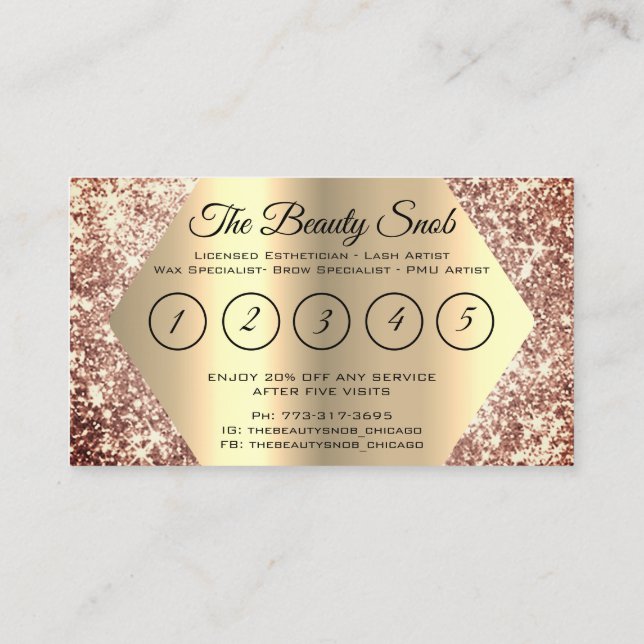Rose Gold Glitter Makeup Artist Lash Loyalty Business Card (Back)