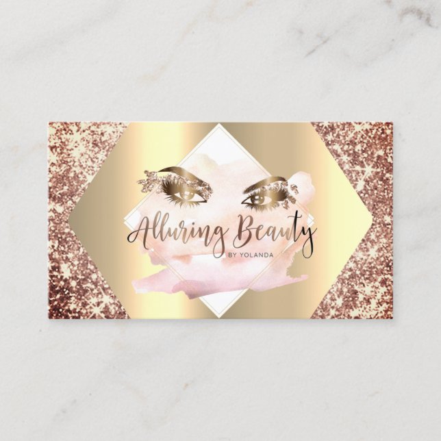Rose Gold Glitter Makeup Artist Lashes Alluring Business Card (Front)