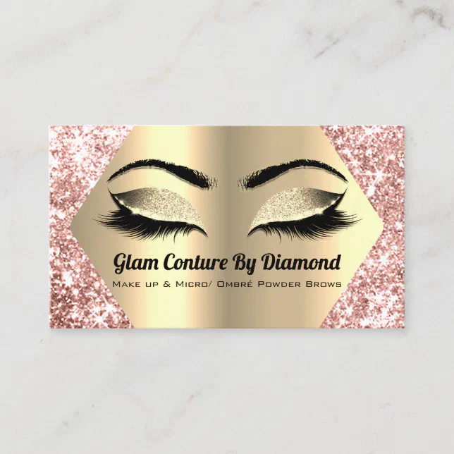 Rose Gold Glitter Makeup Artist Lashes Blush Business Card Zazzle