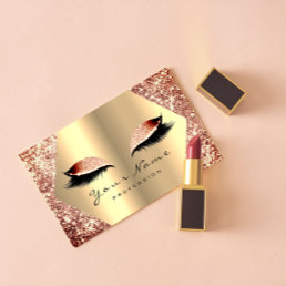 Rose Gold Glitter Makeup Artist Lashes Champaigne1 Business Card
