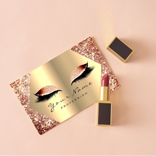 Rose Gold Glitter Makeup Artist Lashes Champaigne1 Business Card