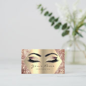 Rose Gold Glitter Makeup Artist Lashes Champaigne Business Card (Standing Front)