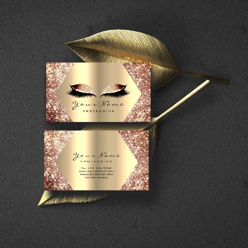 Rose Gold Glitter Makeup Artist Lashes Extensions Business Card