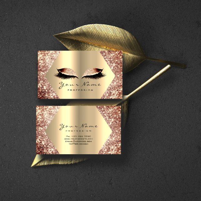 Rose Gold Glitter Makeup Artist Lashes Extensions Business Card (Creator Uploaded)