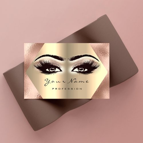 Rose Gold Glitter Makeup Artist Lashes Open Eye Business Card