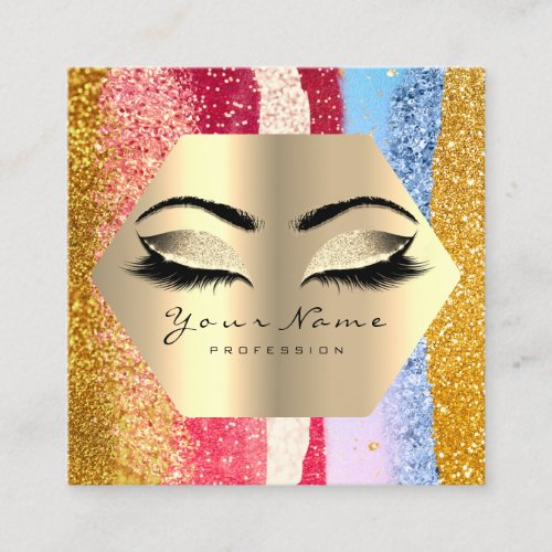 Rose Gold Glitter Makeup Artist Lashes Strokes Square Business Card