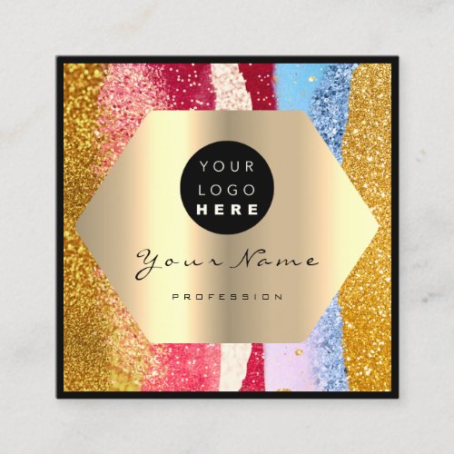 Rose Gold Glitter Makeup Artist Logo Stroke VIP Square Business Card