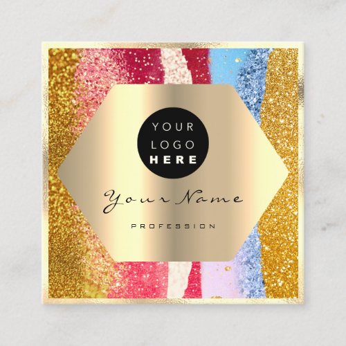 Rose Gold Glitter Makeup Artist Logo Strokes Glam Square Business Card