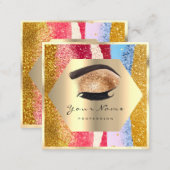 Rose Gold Glitter Makeup Artist Logo Strokes Lash Square Business Card (Front/Back)